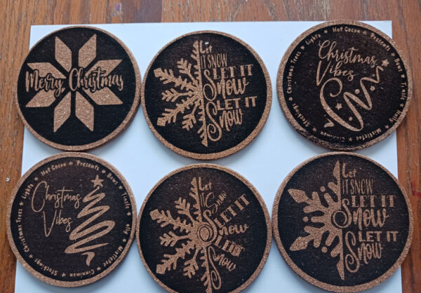 Christmas themed 6 cork coasters