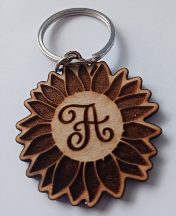 Wood Sunflower Keychain