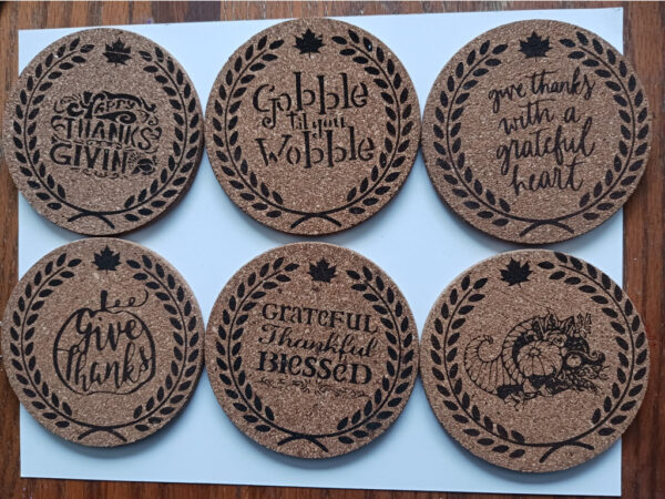 Thanksgiving themed Cork Coasters  set of 6