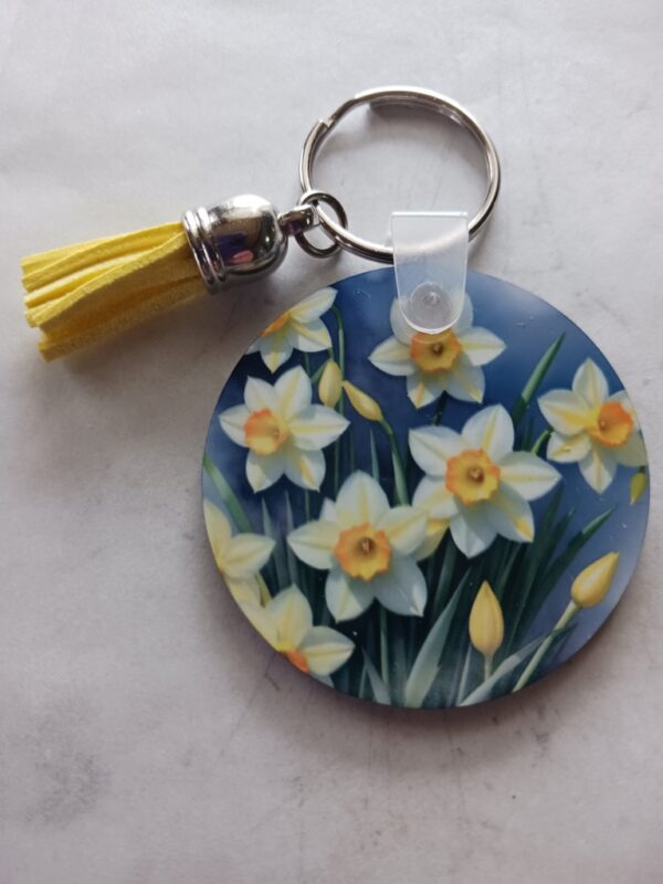 White with Yellow Flowers Sublimated Keychain