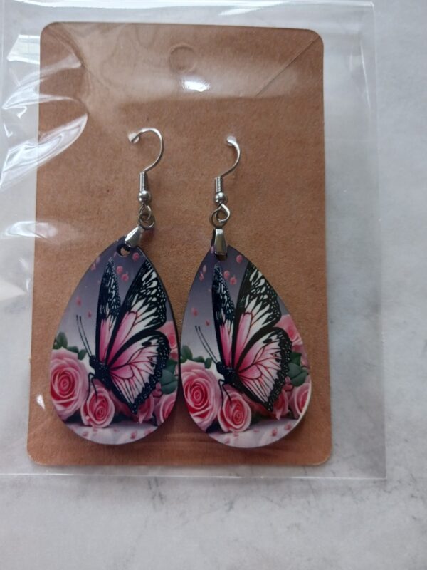 Butterfly and Roses 1 Sublimated Pierced Earrings