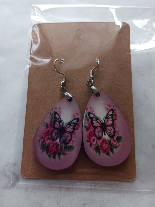 Butterfly and Roses Sublimated Pierced Earrings