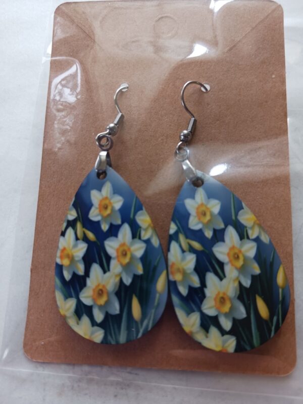 White Yellow Tulips Sublimated Pierced Earrings