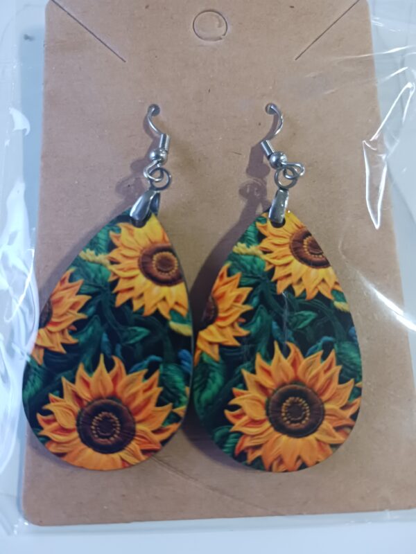 Sublimated Sunflower Teardrop Earrings