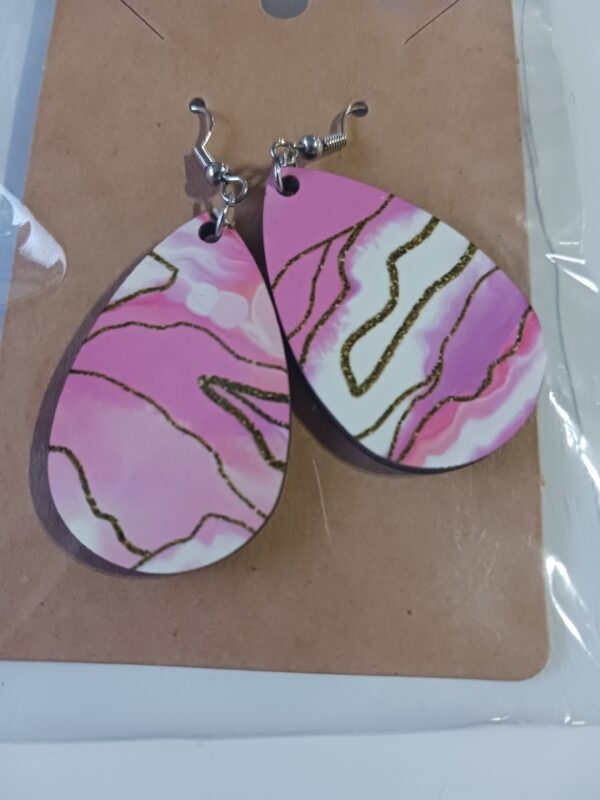 Sublimated Pink White Black Teardrop Earrings