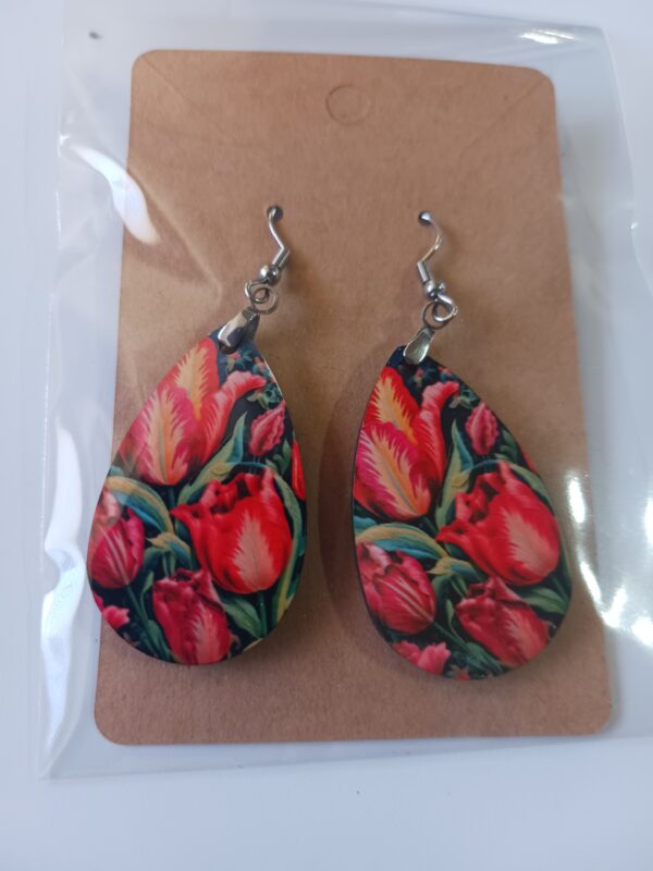 Orange Tulips Teardrop Earrings