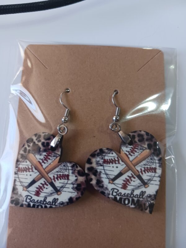 Heart Shaped Baseball Mom Earrings