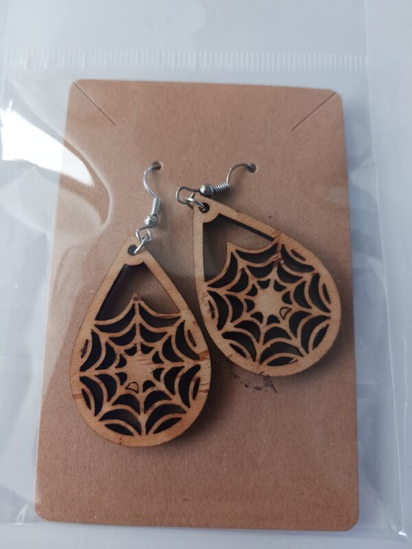 Wood Spider Web Earrings