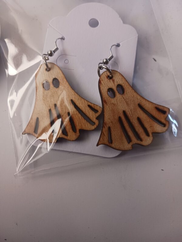 Wood Engraved Ghost Earrings