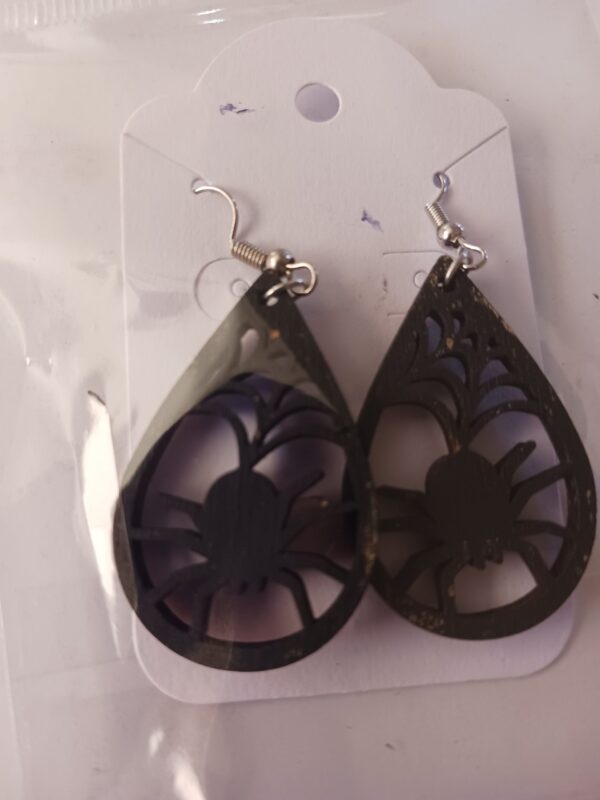 Wood Painted Spider Earrings