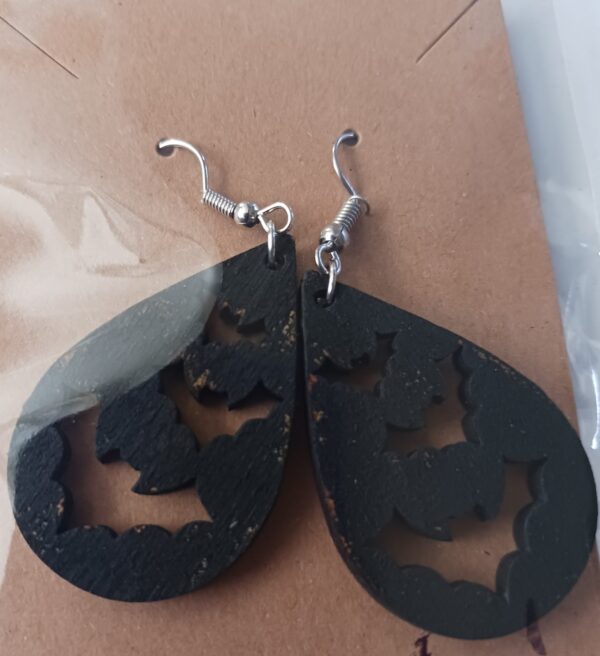 Wood Painted Bat Earrings 2