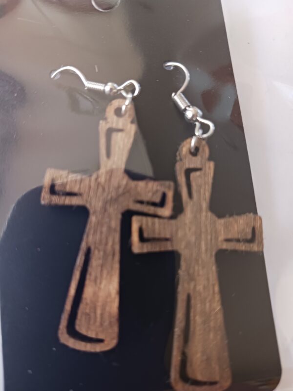 Stained Wood Cross Earrings Design 9