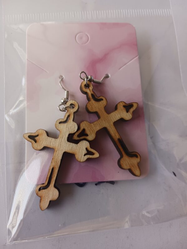 Wood Cross Earring Design 10