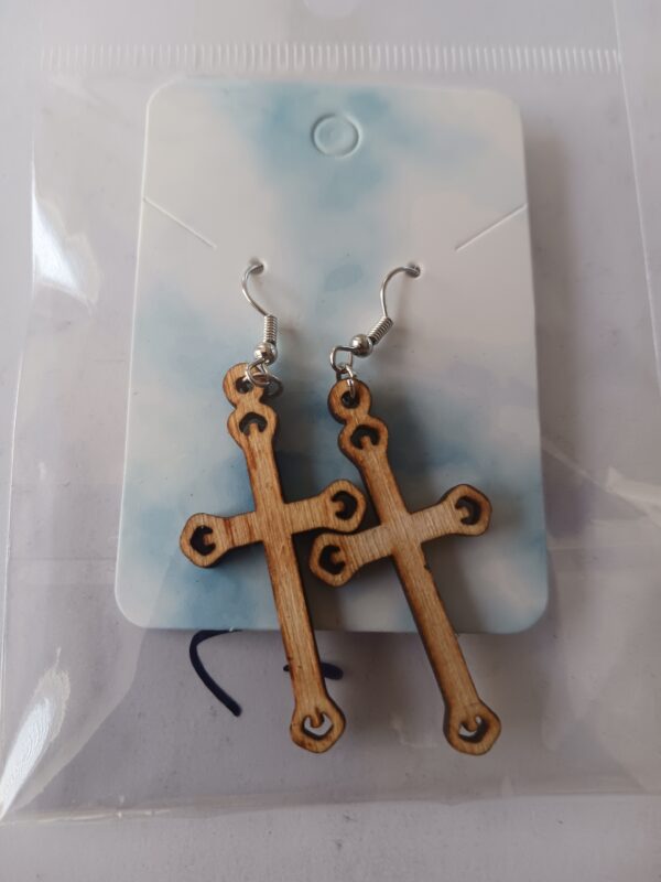 Wood Cross Earrings Design 11