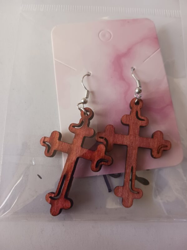 Stained Wood Cross Earrings Design 13