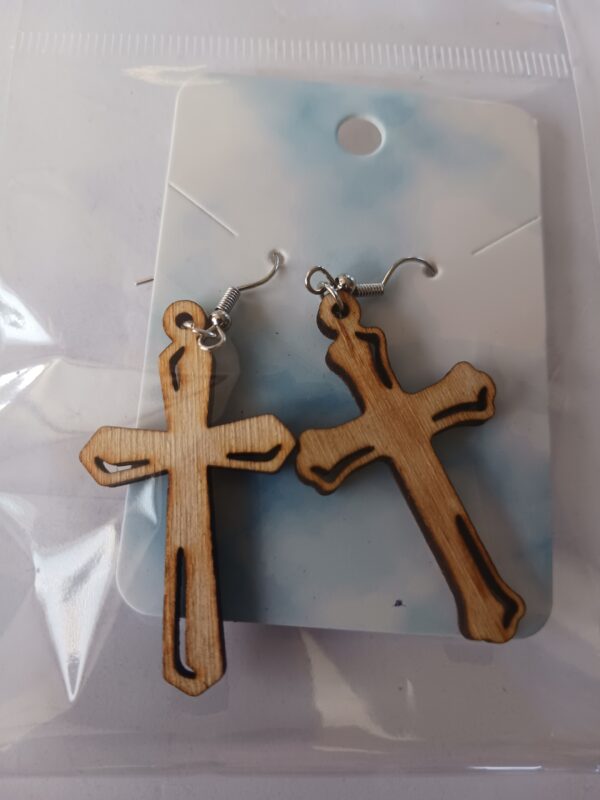 Wood Cross Earrings Design 14