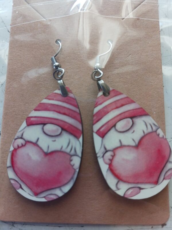 Big Heart Gnome Sublimated Pierced Earrings