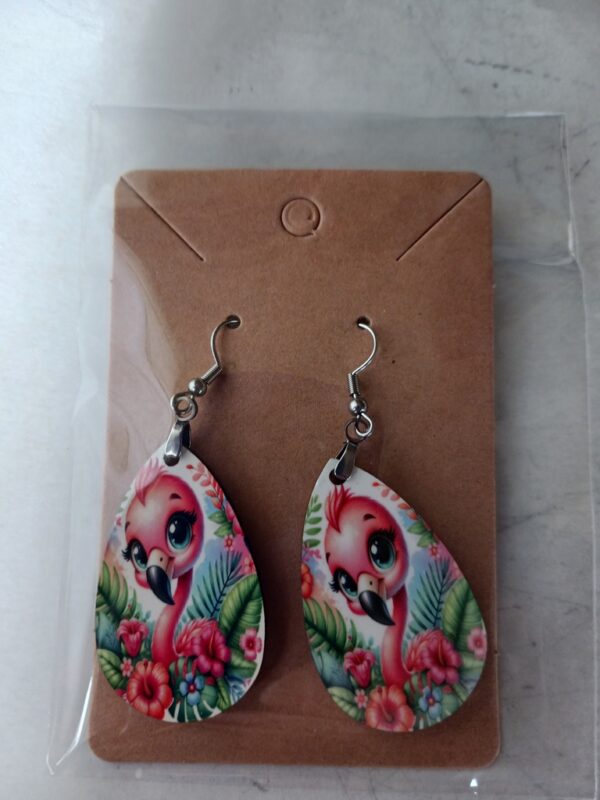 Baby Flamingo 2 Sublimated Pierced Earrings