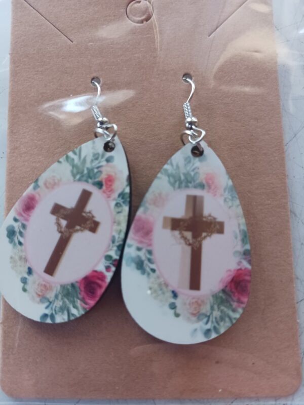 Cross and Flowers Sublimated Pierced Earrings