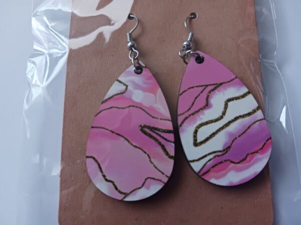 Pink-White Design Sublimation Ear rings