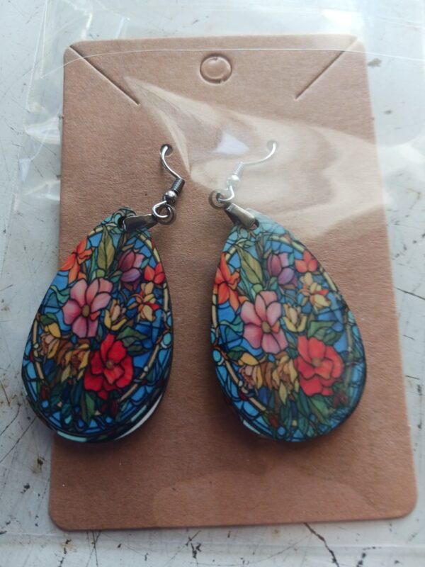 Stained Glass Flowers Sublimated Pierced earrings