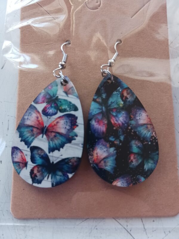 White Black Butterflies Sublimated pierced earrings