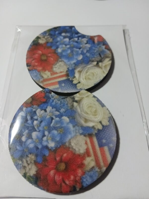 Sublimated Flag Flowers Car Coasters