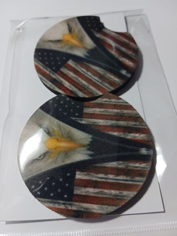 Sublimated Flag Eagle Car Coasters