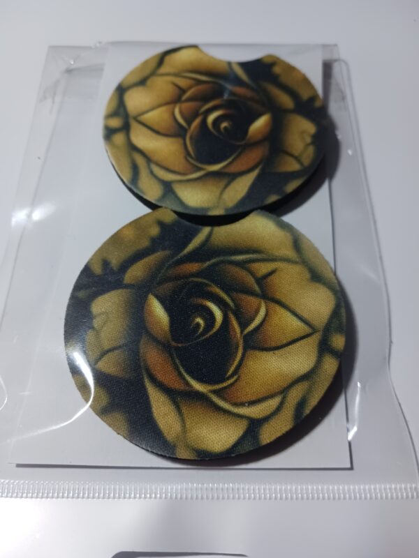 Sublimated Gold Rose Car Coasters