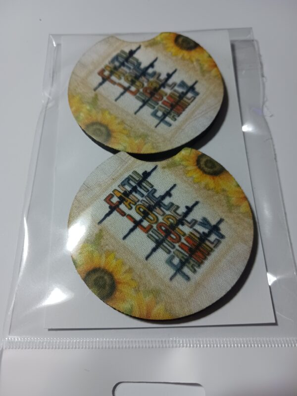 faith love hope family sunflower car coasters