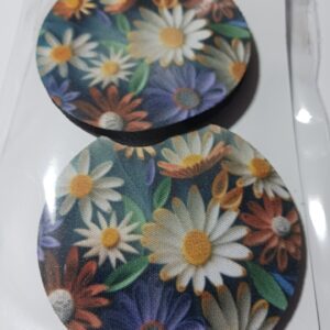 multicolored daisies car coasters