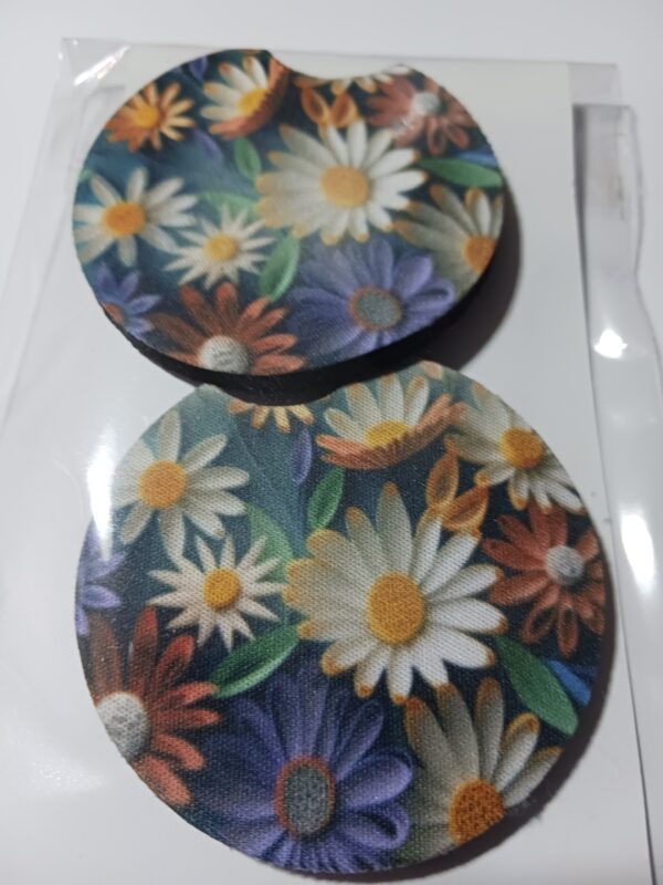 multicolored daisies car coasters