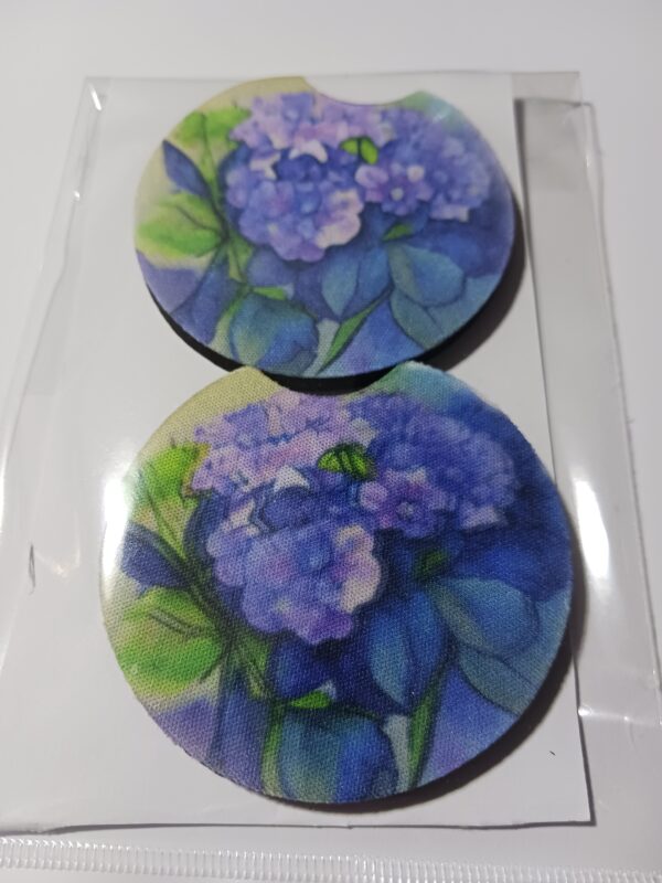 Sublimated Purple Flowers Car Coasters