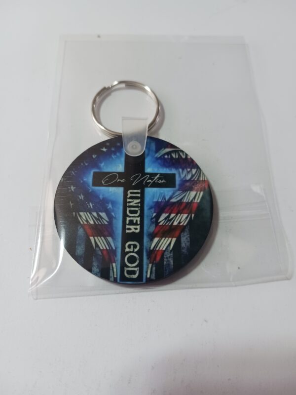 Sublimated Patriotic One Nation Under God Keyring