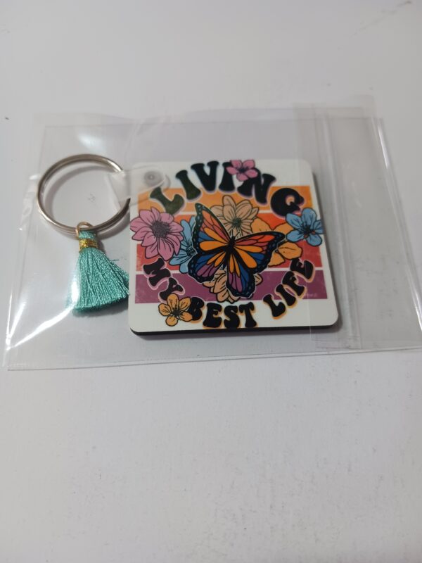 Sublimated Living My Best Life Keyring