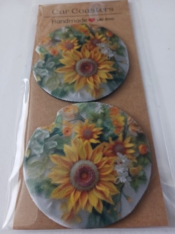 Sublimated Sunflowers Car Coasters