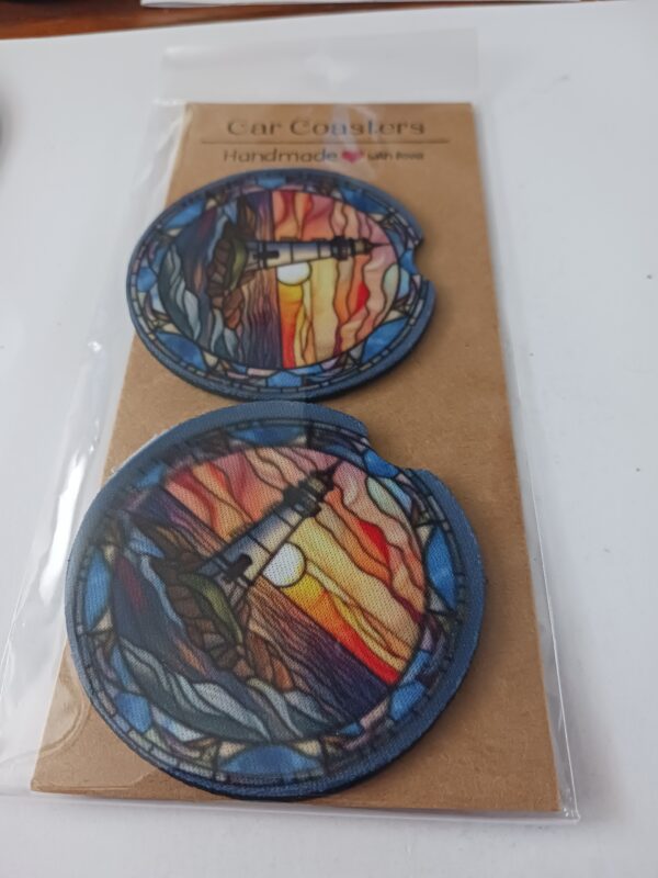 Sublimated Lighthouse Car Coasters