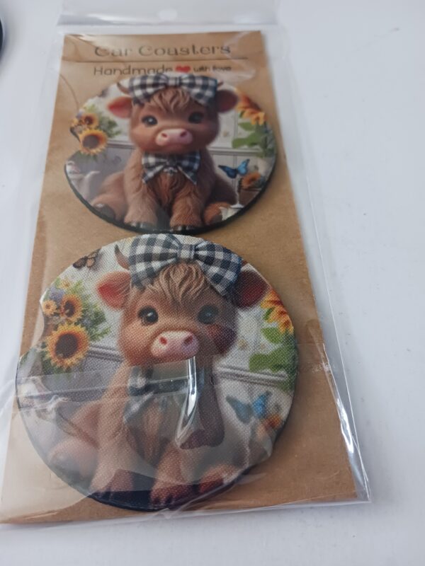 Sublimated Cute Cows With Sunflowers Car Coasters