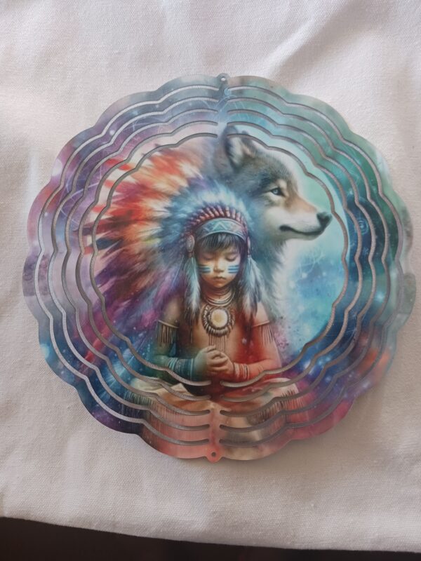 Sublimated Indian Wolf Wind Spinner